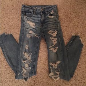 American Eagle Mid Rise Distressed Skinny Jeans